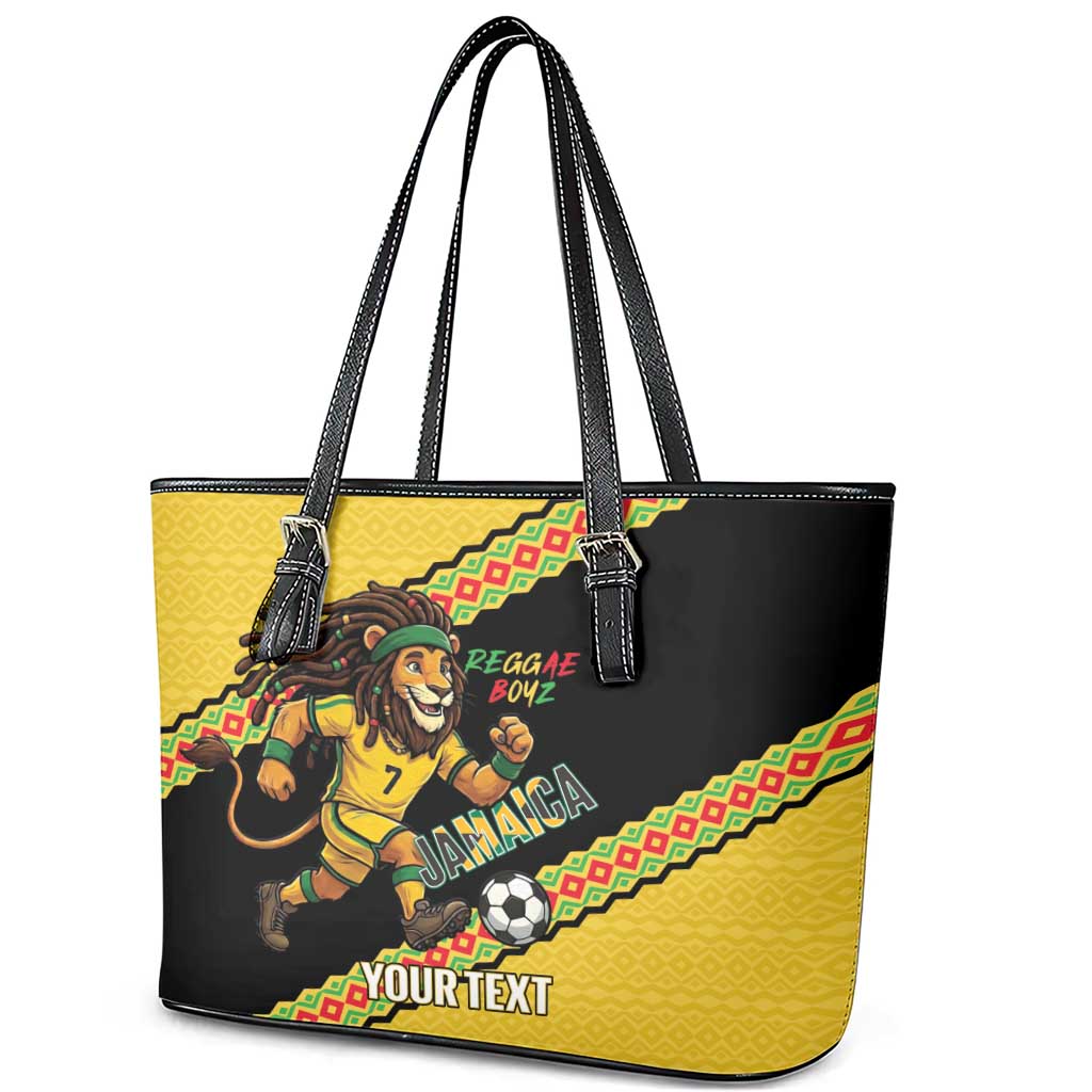 Jamaica 2026 Football Custom Leather Tote Bag Go Reggae Boyz Rasta Lion Sporty