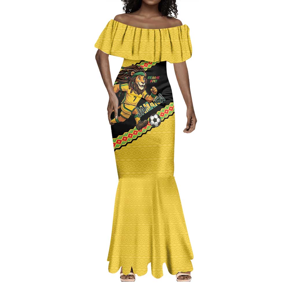 Jamaica 2026 Football Custom Mermaid Dress Go Reggae Boyz Rasta Lion Sporty