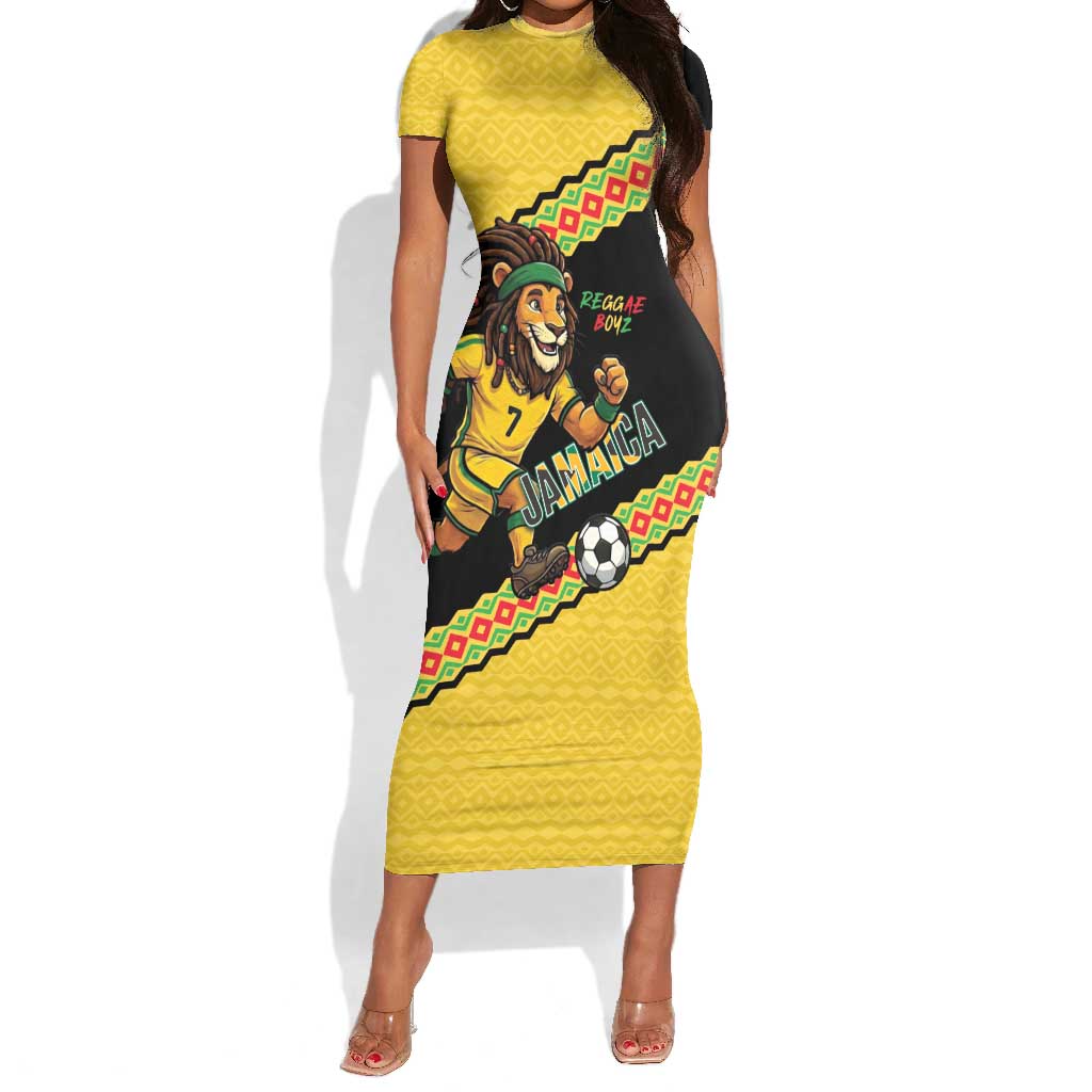 Jamaica 2026 Football Custom Short Sleeve Bodycon Dress Go Reggae Boyz Rasta Lion Sporty