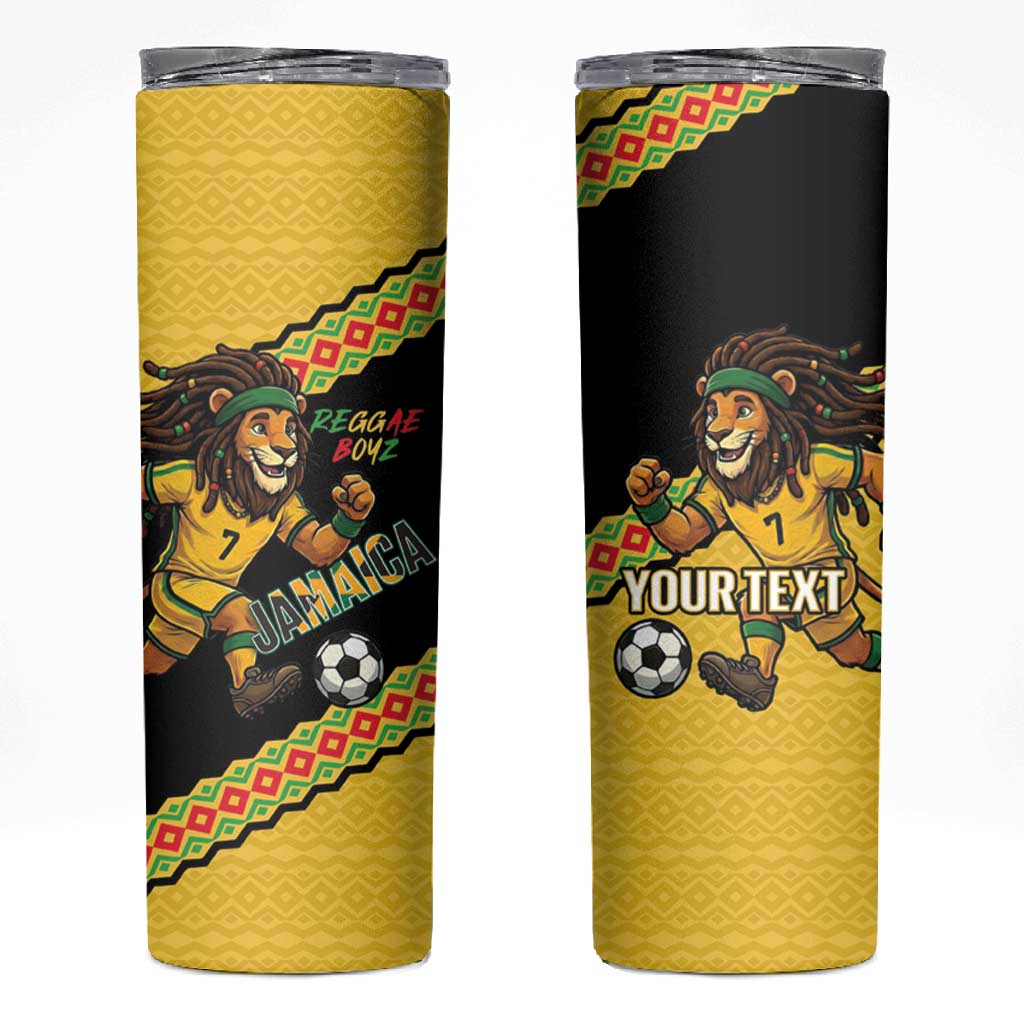 Jamaica 2026 Football Custom Skinny Tumbler Go Reggae Boyz Rasta Lion Sporty