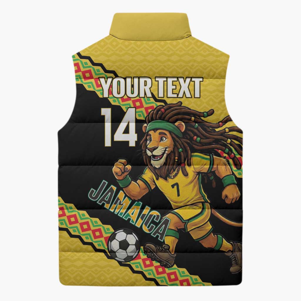 Jamaica 2026 Football Custom Sleeveless Puffer Jacket Go Reggae Boyz Rasta Lion Sporty
