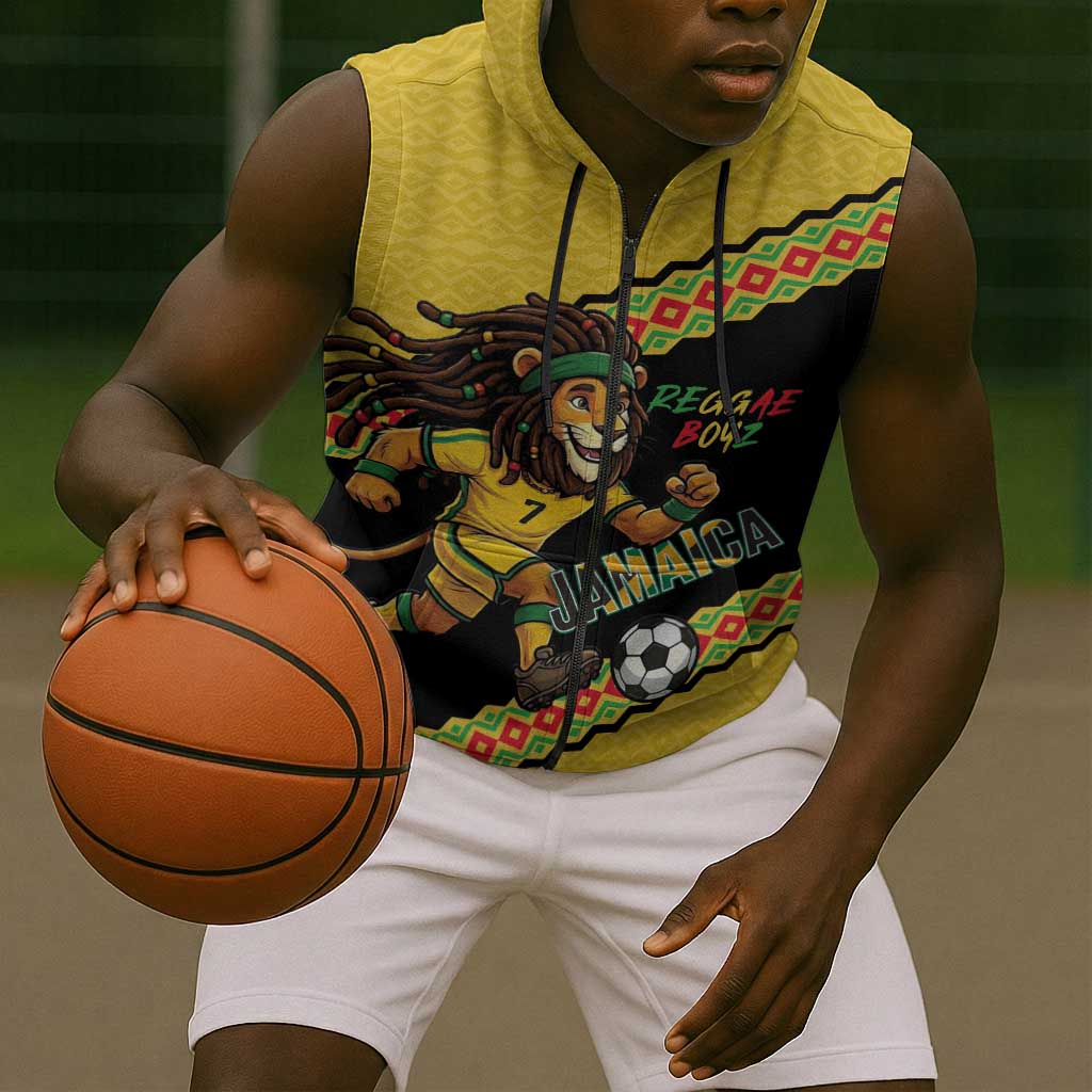 Jamaica 2026 Football Custom Sleeveless Zip Hoodie Go Reggae Boyz Rasta Lion Sporty