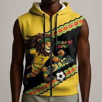 Jamaica 2026 Football Custom Sleeveless Zip Hoodie Go Reggae Boyz Rasta Lion Sporty