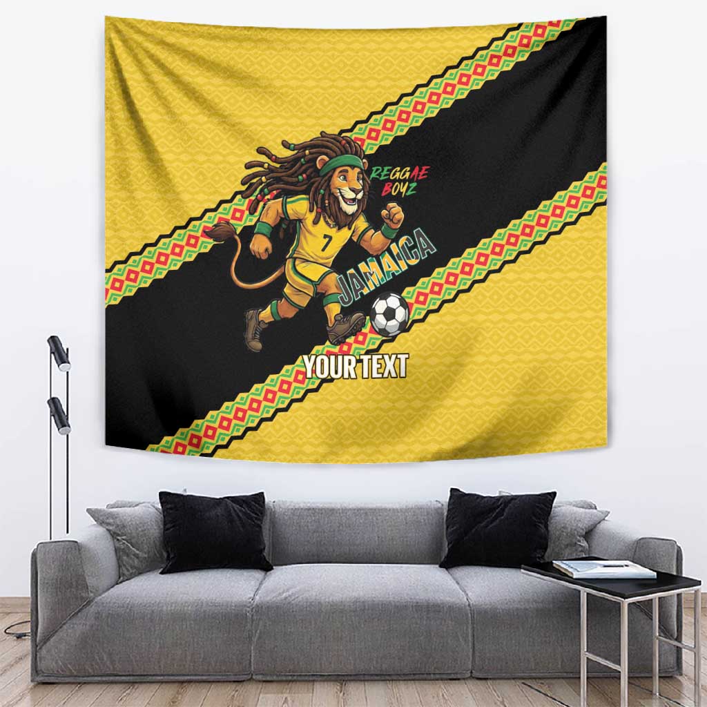 Jamaica 2026 Football Custom Tapestry Go Reggae Boyz Rasta Lion Sporty