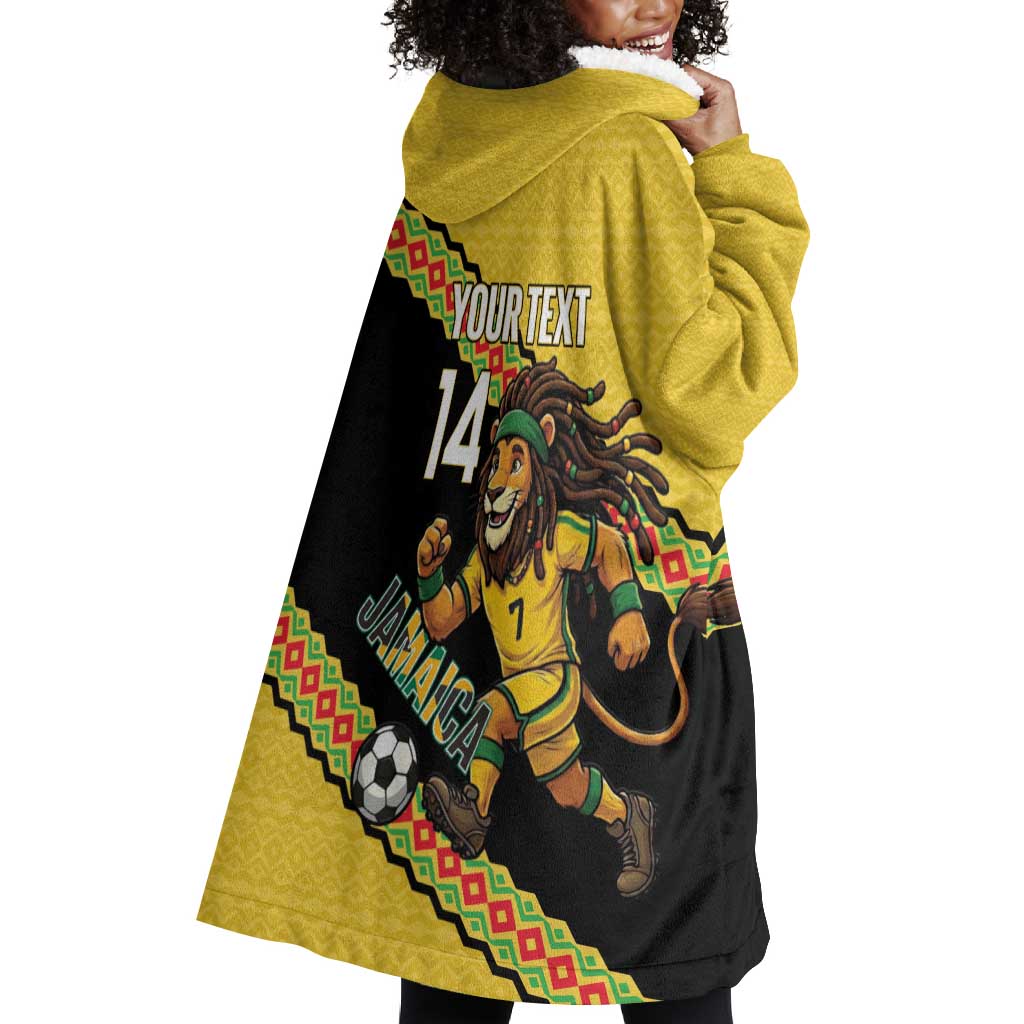 Jamaica 2026 Football Custom Wearable Blanket Hoodie Go Reggae Boyz Rasta Lion Sporty