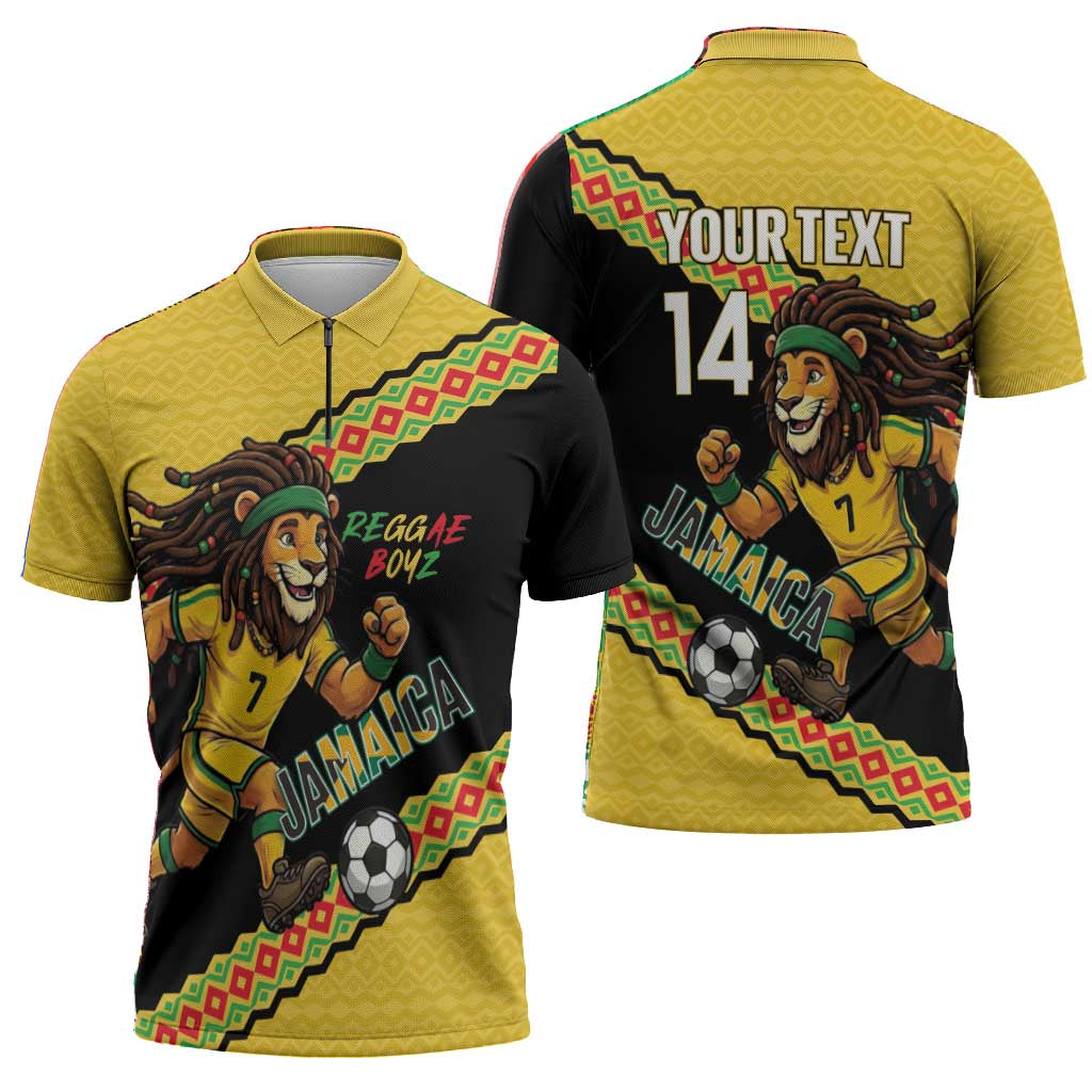 Jamaica 2026 Football Custom Zipper Polo Shirt Go Reggae Boyz Rasta Lion Sporty