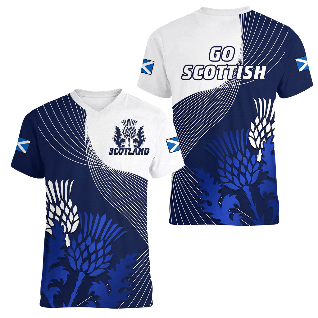 Scotland Rugby Women V Neck T Shirt Thistle Unique Go Scottish Blue Version - Wonder Print Shop