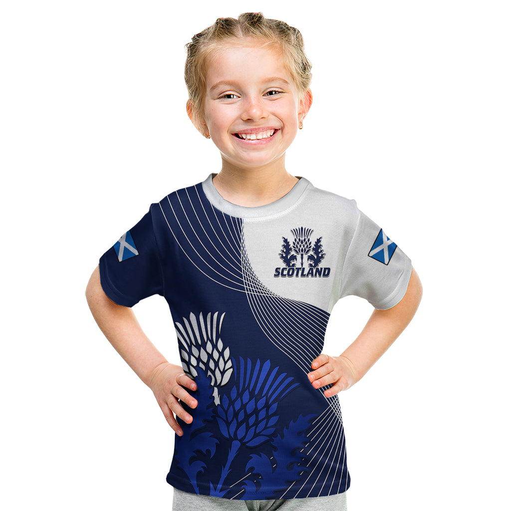 (Custom Text And Number) Scotland Rugby Kid T Shirt Thistle Unique Go Scottish Blue Version - Wonder Print Shop