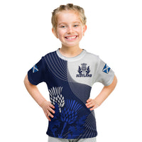 (Custom Text And Number) Scotland Rugby Kid T Shirt Thistle Unique Go Scottish Blue Version - Wonder Print Shop