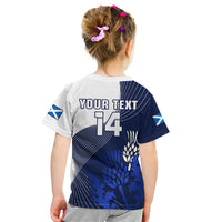 (Custom Text And Number) Scotland Rugby Kid T Shirt Thistle Unique Go Scottish Blue Version - Wonder Print Shop