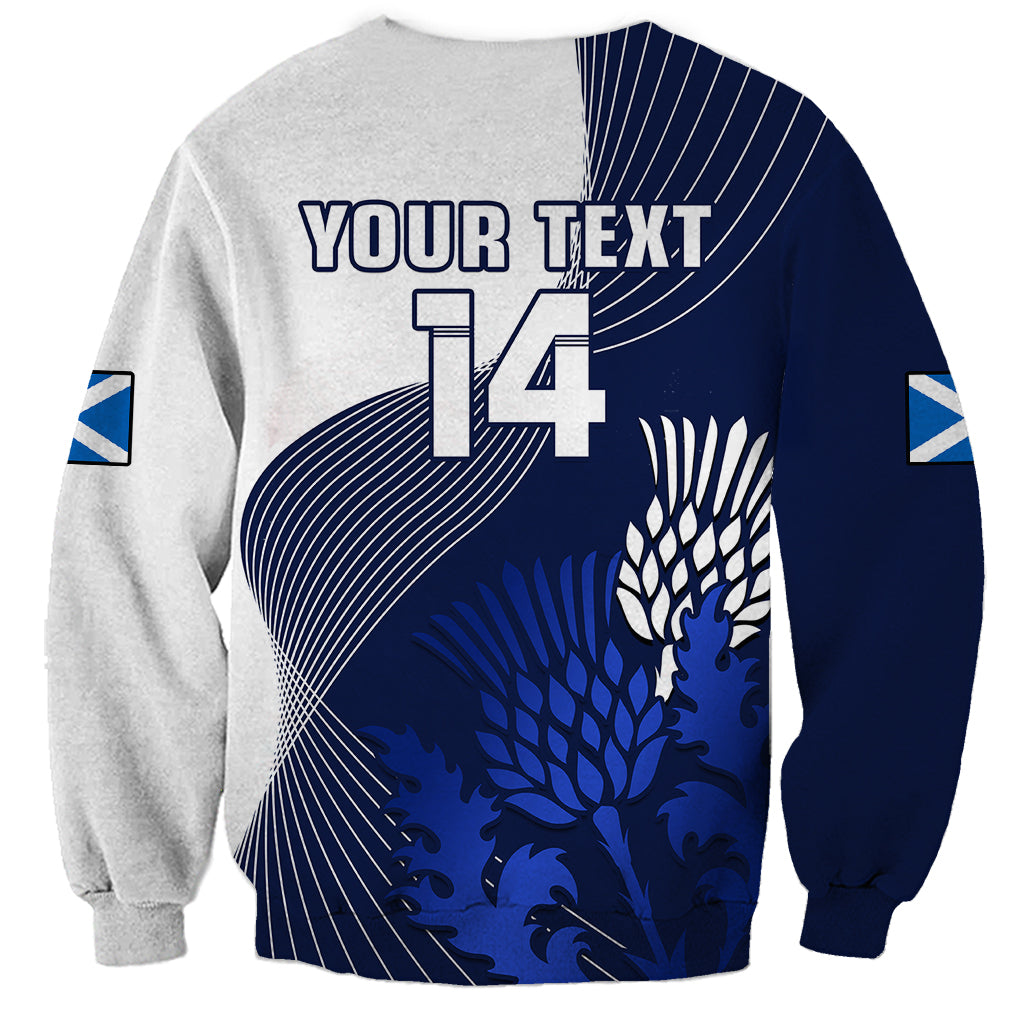 (Custom Text And Number) Scotland Rugby Sweatshirt Thistle Unique Go Scottish Blue Version - Wonder Print Shop