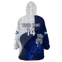 (Custom Text And Number) Scotland Rugby Wearable Blanket Hoodie Thistle Unique Go Scottish Blue Version - Wonder Print Shop