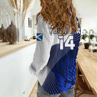 (Custom Text And Number) Scotland Rugby Women Casual Shirt Thistle Unique Go Scottish Blue Version - Wonder Print Shop