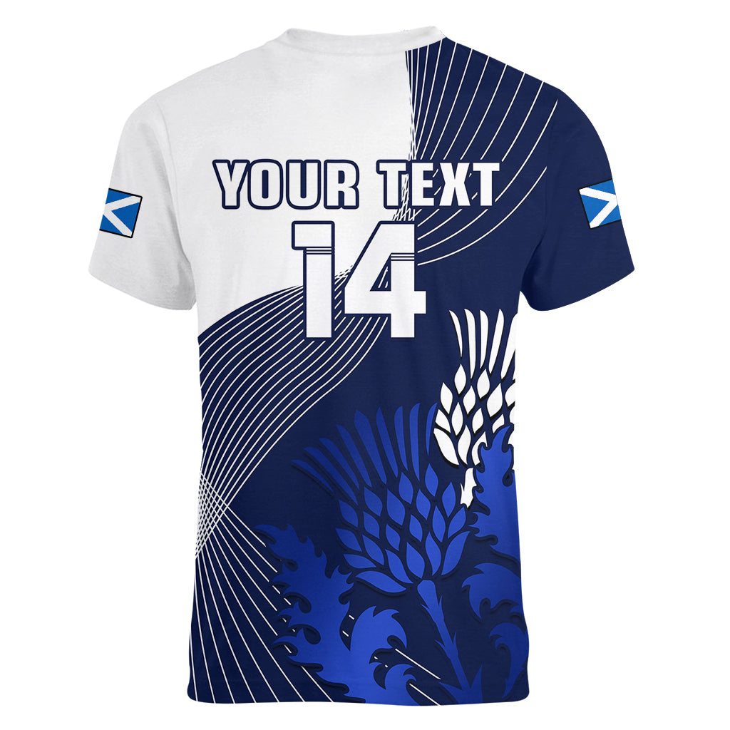 (Custom Text And Number) Scotland Rugby Women V Neck T Shirt Thistle Unique Go Scottish Blue Version - Wonder Print Shop