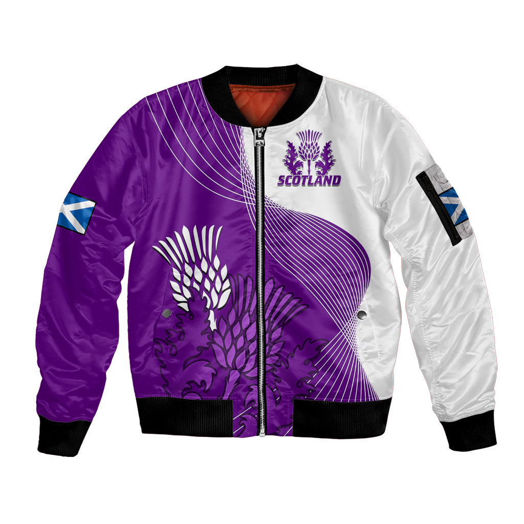 Scotland Rugby Sleeve Zip Bomber Jacket Thistle Unique Go Scottish Purple Version - Wonder Print Shop