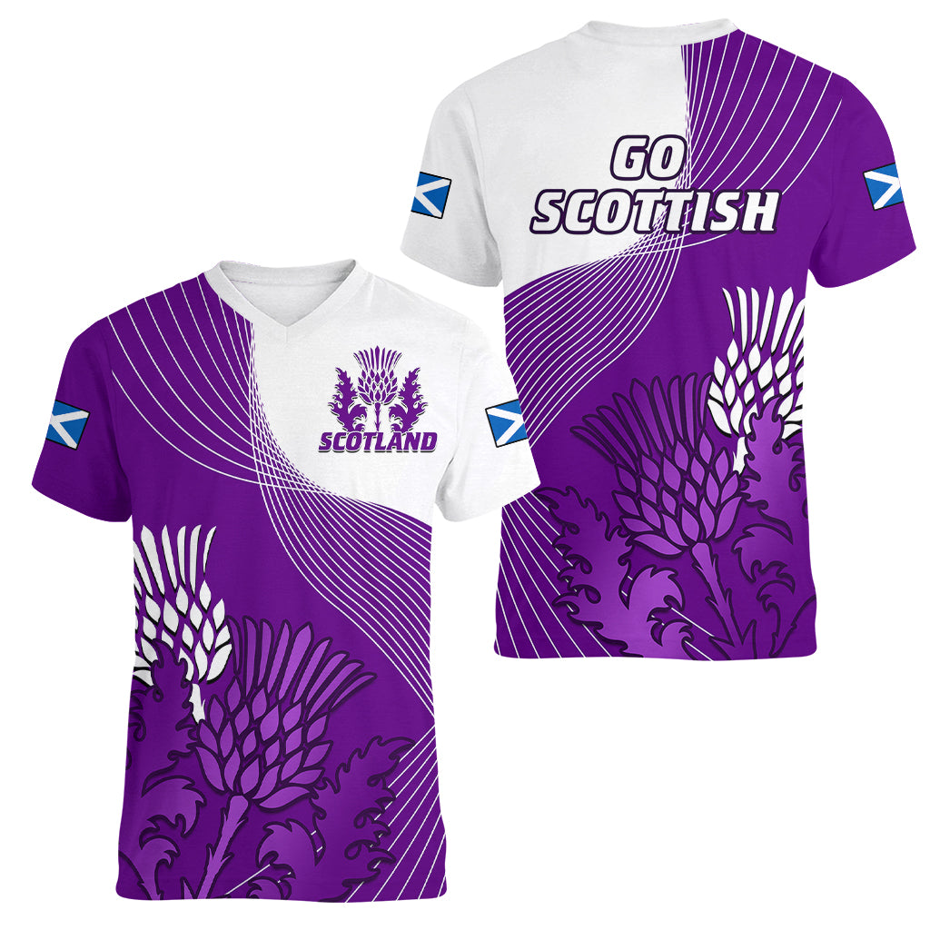 Scotland Rugby Women V Neck T Shirt Thistle Unique Go Scottish Purple Version - Wonder Print Shop