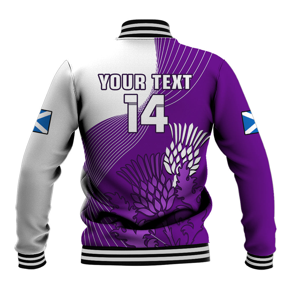 (Custom Text And Number) Scotland Rugby Baseball Jacket Thistle Unique Go Scottish Purple Version - Wonder Print Shop