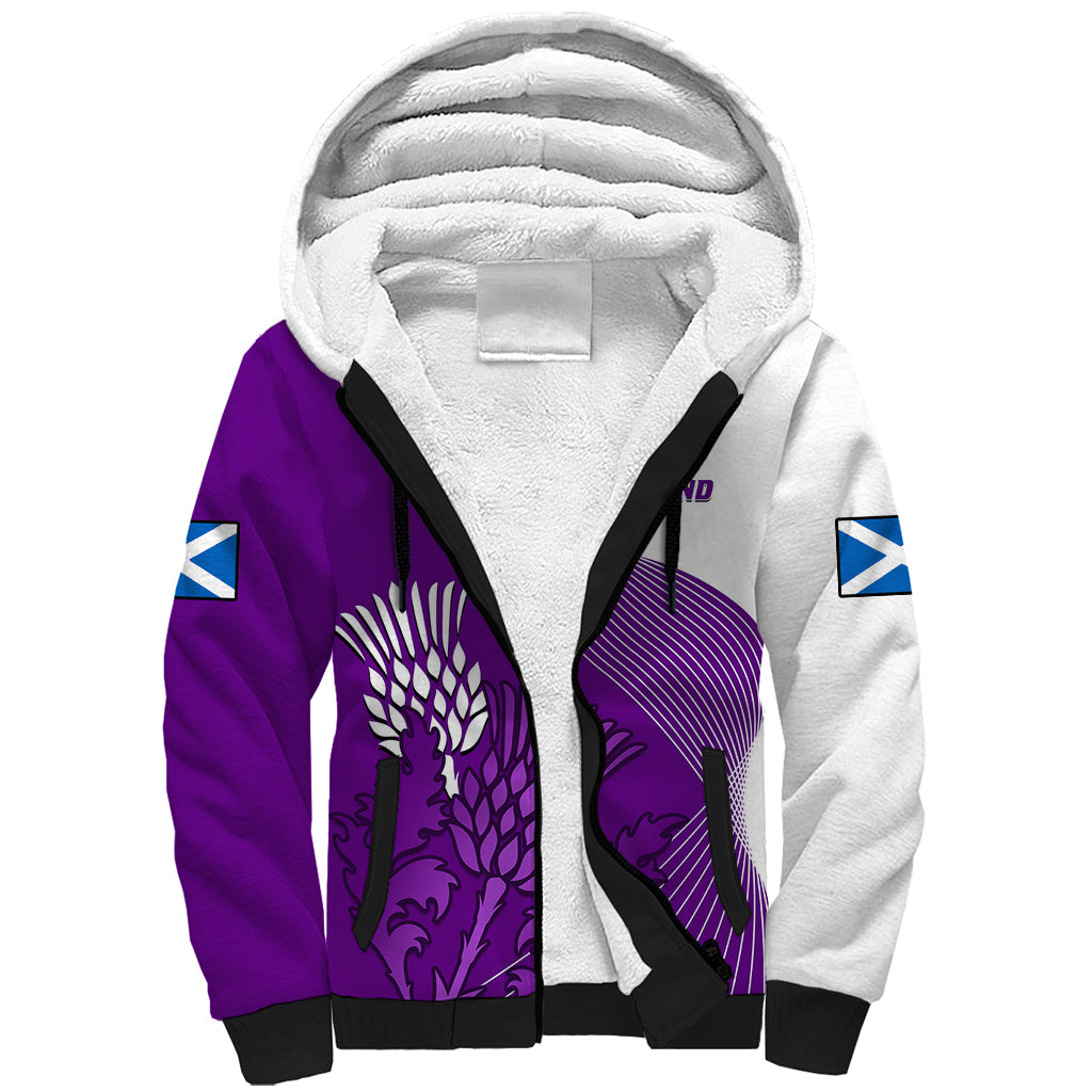 (Custom Text And Number) Scotland Rugby Sherpa Hoodie Thistle Unique Go Scottish Purple Version - Wonder Print Shop