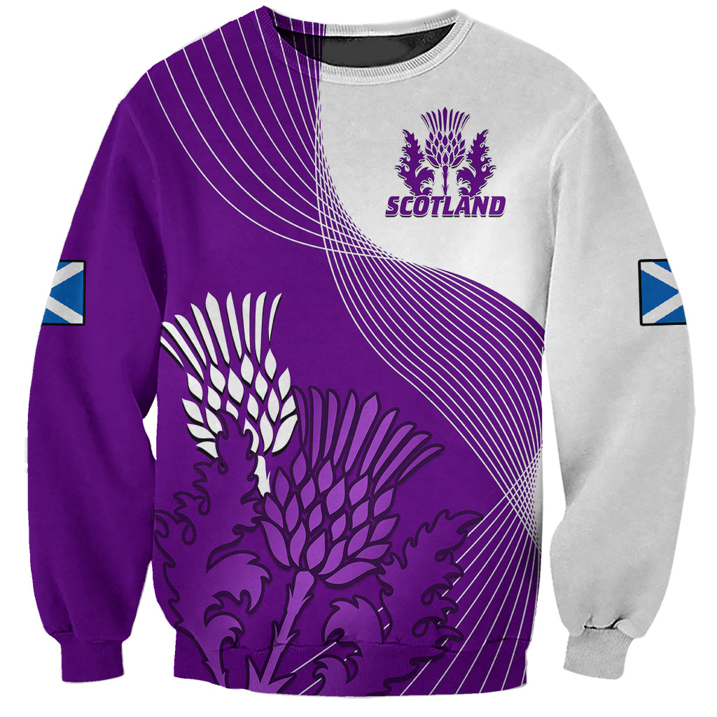 (Custom Text And Number) Scotland Rugby Sweatshirt Thistle Unique Go Scottish Purple Version - Wonder Print Shop