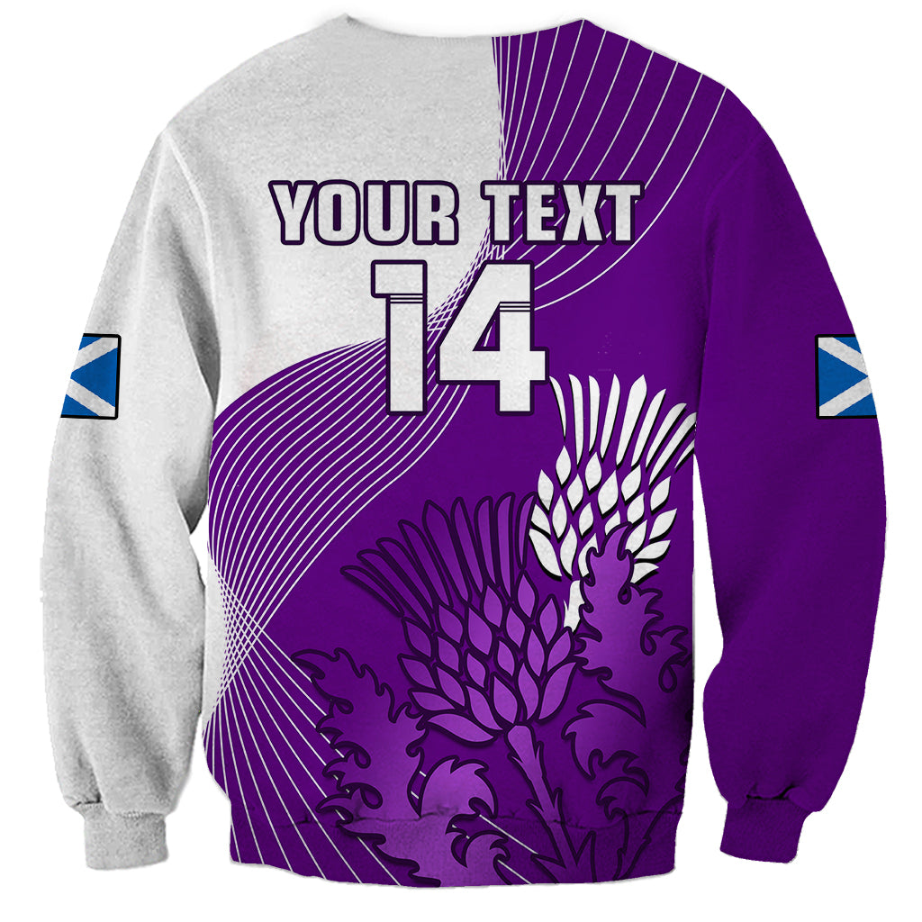 (Custom Text And Number) Scotland Rugby Sweatshirt Thistle Unique Go Scottish Purple Version - Wonder Print Shop