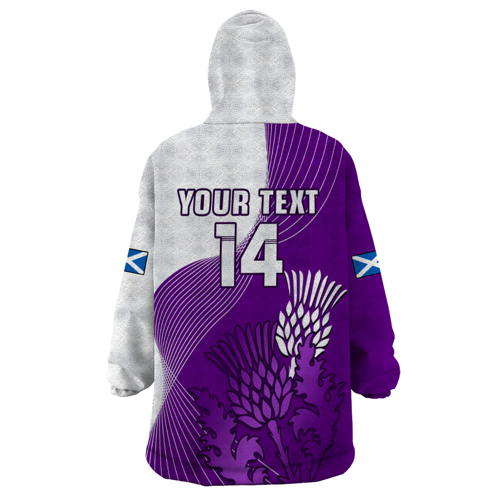 (Custom Text And Number) Scotland Rugby Wearable Blanket Hoodie Thistle Unique Go Scottish Purple Version - Wonder Print Shop