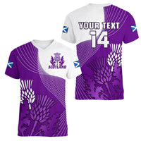 (Custom Text And Number) Scotland Rugby Women V Neck T Shirt Thistle Unique Go Scottish Purple Version - Wonder Print Shop