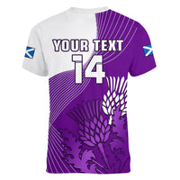 (Custom Text And Number) Scotland Rugby Women V Neck T Shirt Thistle Unique Go Scottish Purple Version - Wonder Print Shop