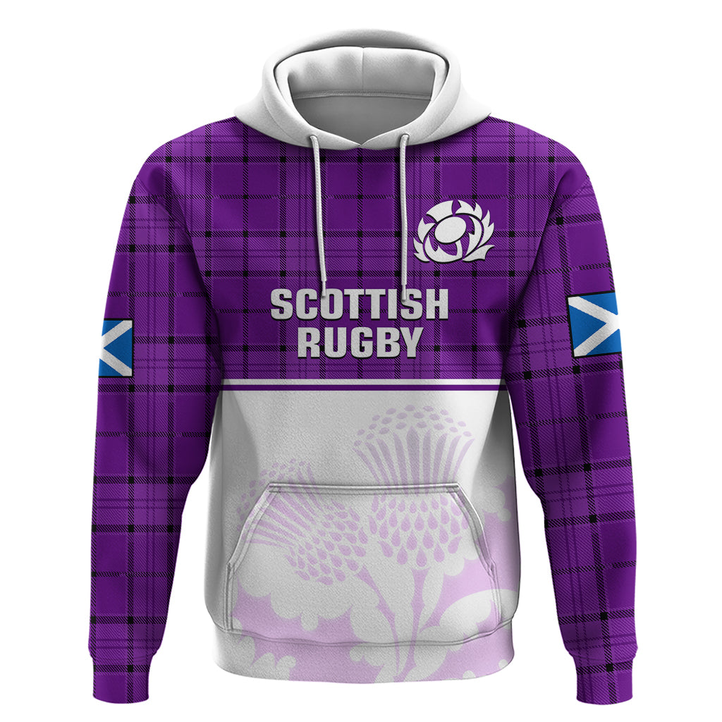 Scotland Rugby Hoodie Thistle Mix Tartan Scottish Map Sporty Version Purple - Wonder Print Shop