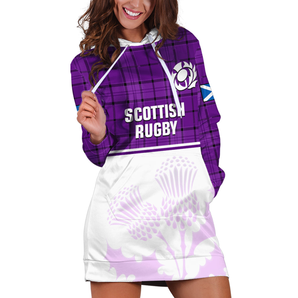 Scotland Rugby Hoodie Dress Thistle Mix Tartan Scottish Map Sporty Version Purple - Wonder Print Shop