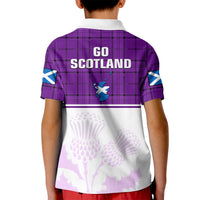 Scotland Rugby Polo Shirt for Kid Thistle Mix Tartan Scottish Map Sporty Version Purple - Wonder Print Shop