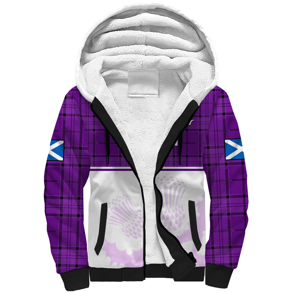 Scotland Rugby Sherpa Hoodie Thistle Mix Tartan Scottish Map Sporty Version Purple - Wonder Print Shop