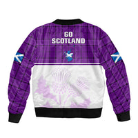 Scotland Rugby Sleeve Zip Bomber Jacket Thistle Mix Tartan Scottish Map Sporty Version Purple - Wonder Print Shop