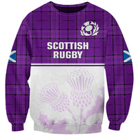 Scotland Rugby Sweatshirt Thistle Mix Tartan Scottish Map Sporty Version Purple - Wonder Print Shop