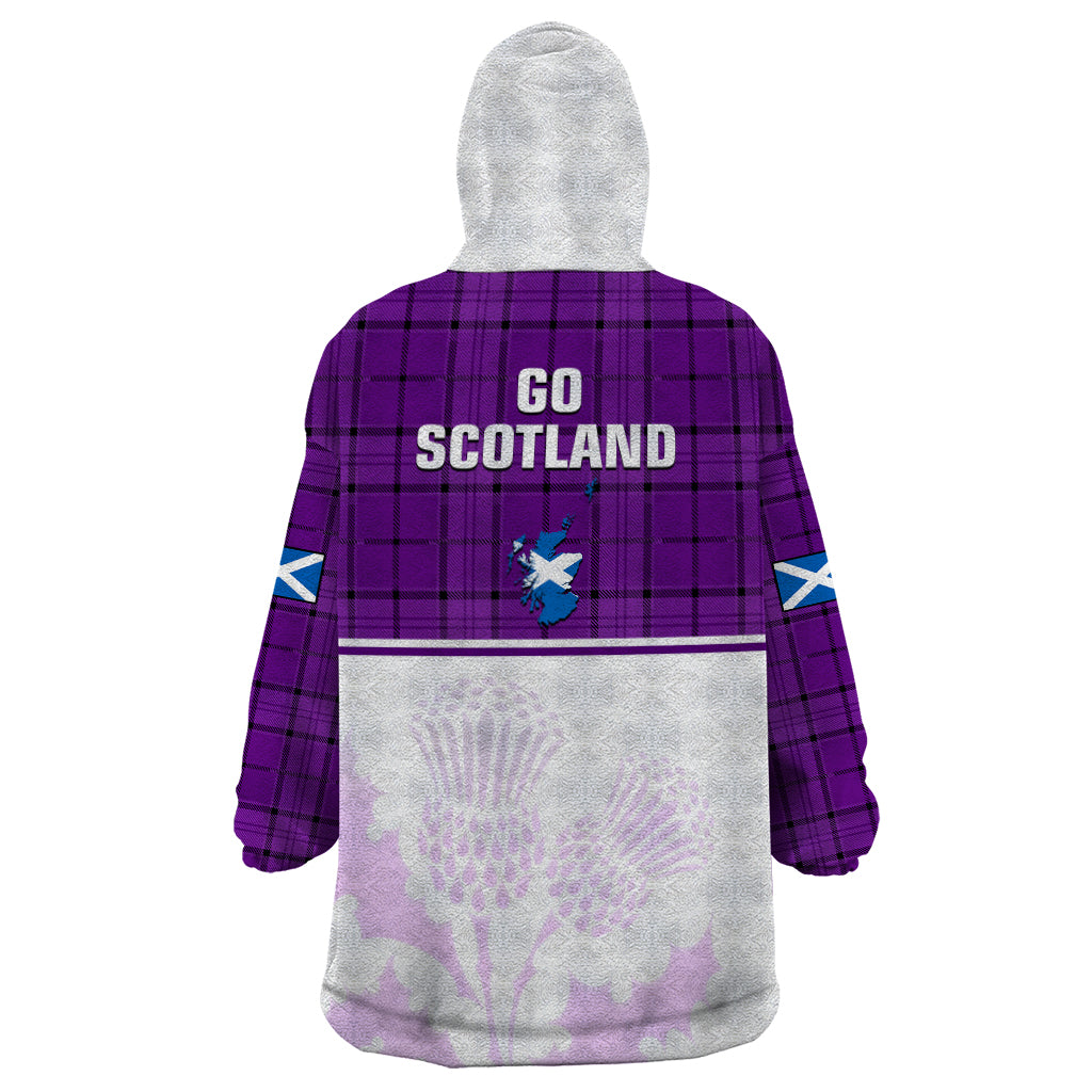 Scotland Rugby Wearable Blanket Hoodie Thistle Mix Tartan Scottish Map Sporty Version Purple - Wonder Print Shop