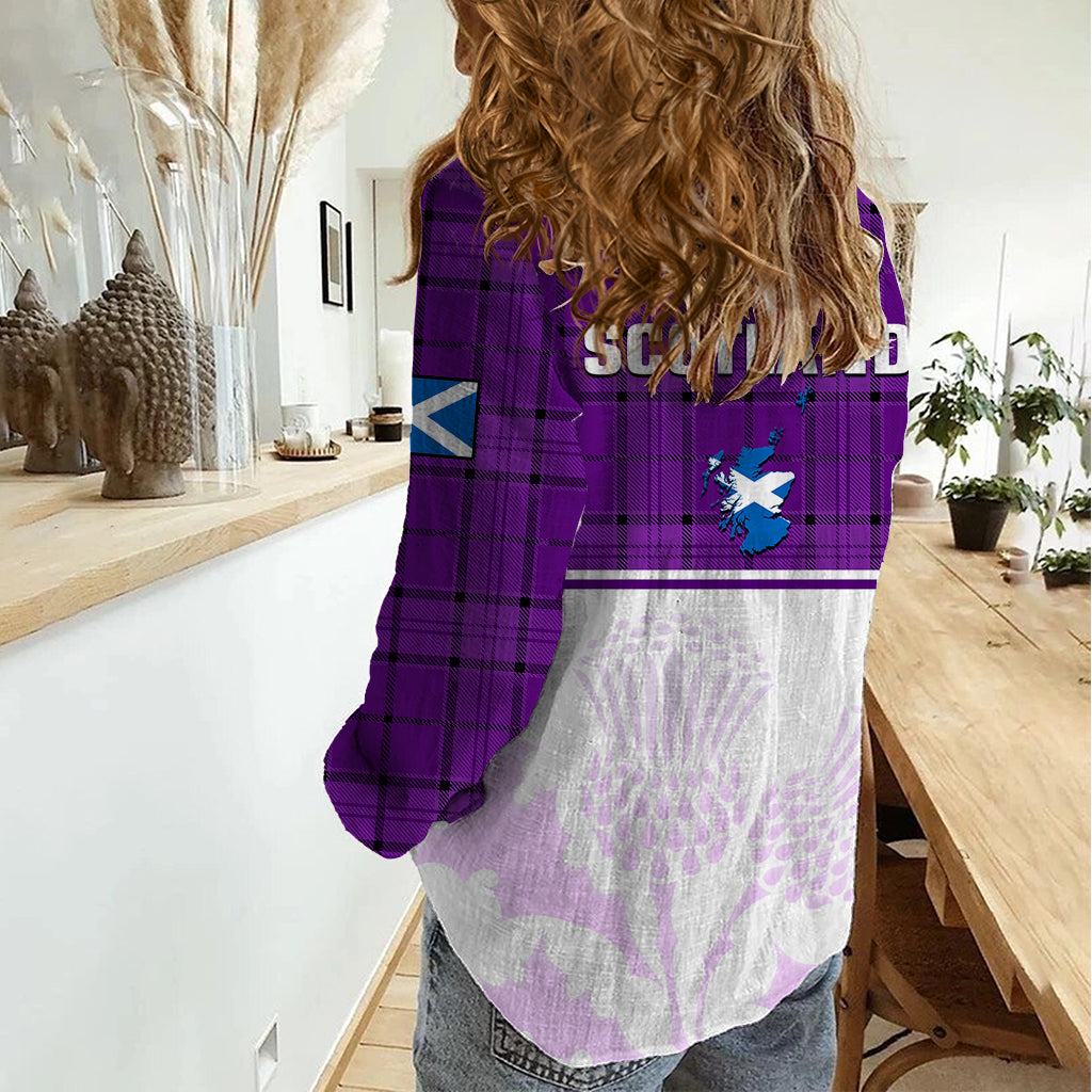 Scotland Rugby Women Casual Shirt Thistle Mix Tartan Scottish Map Sporty Version Purple - Wonder Print Shop