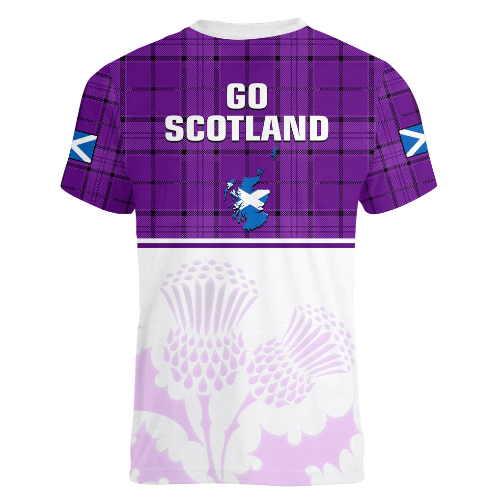 Scotland Rugby Women V Neck T Shirt Thistle Mix Tartan Scottish Map Sporty Version Purple - Wonder Print Shop