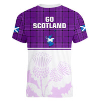 Scotland Rugby Women V Neck T Shirt Thistle Mix Tartan Scottish Map Sporty Version Purple - Wonder Print Shop