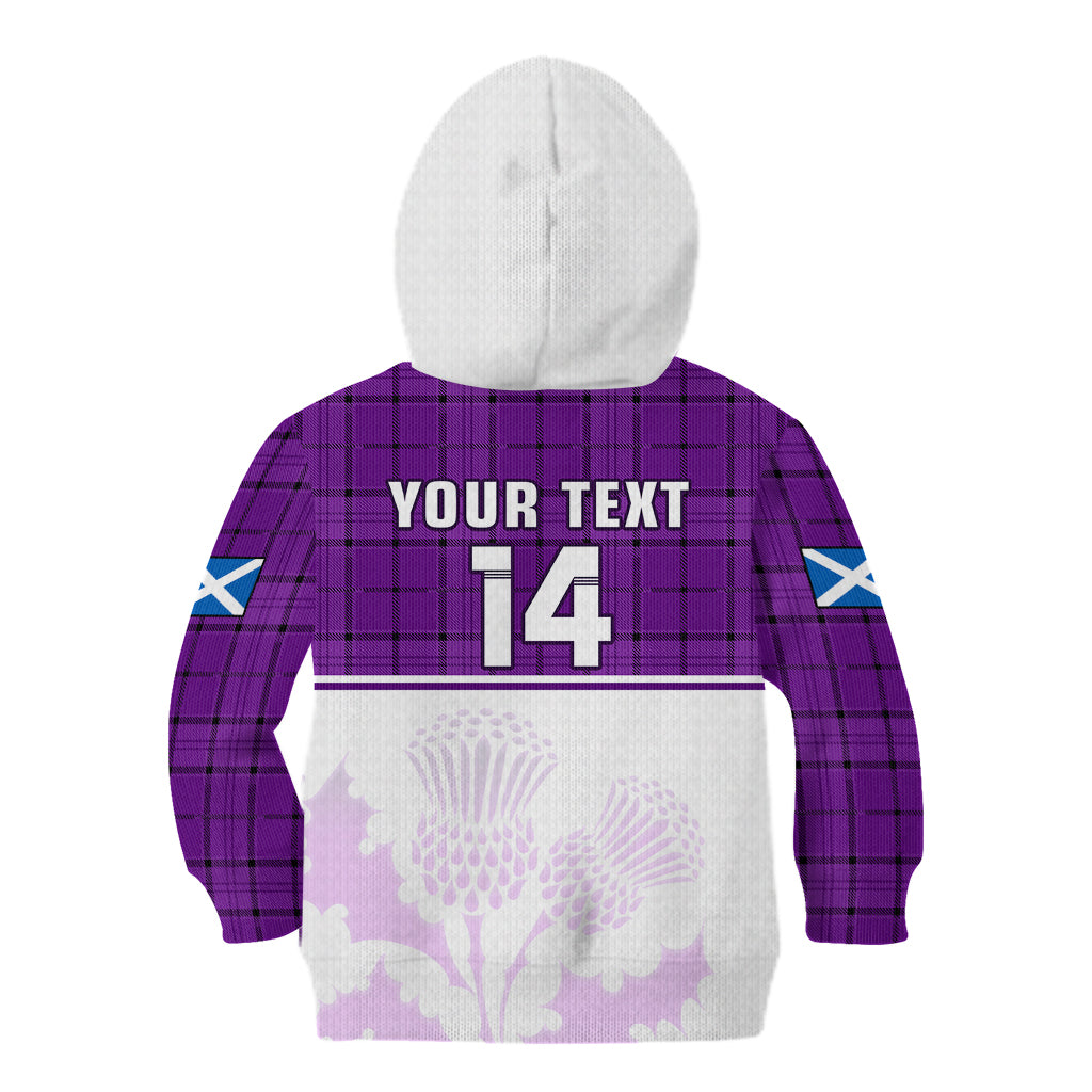(Custom Text And Number) Scotland Rugby Kid Hoodie Thistle Mix Tartan Scottish Map Sporty Version Purple - Wonder Print Shop