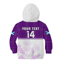(Custom Text And Number) Scotland Rugby Kid Hoodie Thistle Mix Tartan Scottish Map Sporty Version Purple - Wonder Print Shop