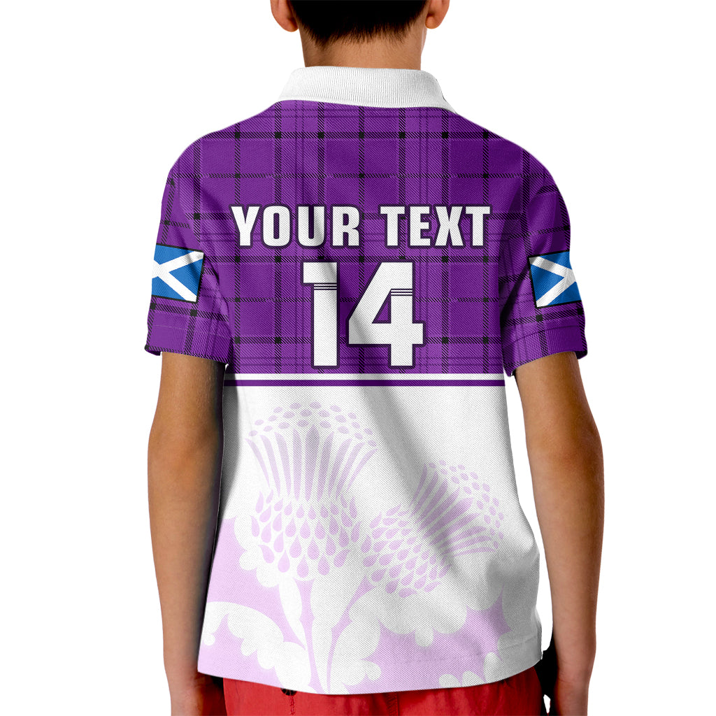 (Custom Text And Number) Scotland Rugby Polo Shirt for Kid Thistle Mix Tartan Scottish Map Sporty Version Purple - Wonder Print Shop