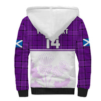 (Custom Text And Number) Scotland Rugby Sherpa Hoodie Thistle Mix Tartan Scottish Map Sporty Version Purple - Wonder Print Shop
