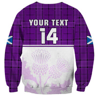 (Custom Text And Number) Scotland Rugby Sweatshirt Thistle Mix Tartan Scottish Map Sporty Version Purple - Wonder Print Shop