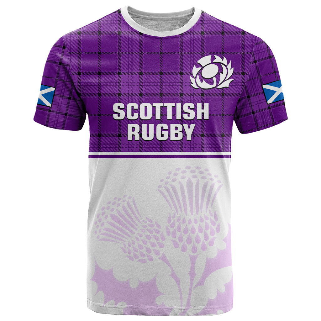 Custom Scotland Rugby T Shirt Thistle Mix Tartan Scottish Map Sporty Version Purple - Wonder Print Shop