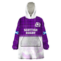 (Custom Text And Number) Scotland Rugby Wearable Blanket Hoodie Thistle Mix Tartan Scottish Map Sporty Version Purple - Wonder Print Shop