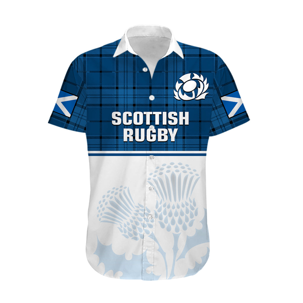 Scotland Rugby Hawaiian Shirt Thistle Mix Tartan Scottish Map Sporty Version Blue - Wonder Print Shop