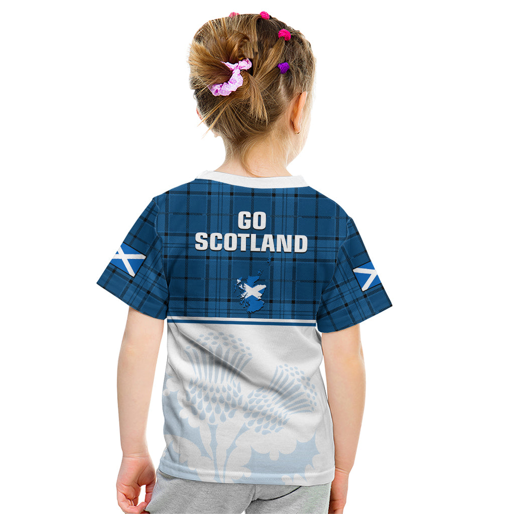 Scotland Rugby Kid T Shirt Thistle Mix Tartan Scottish Map Sporty Version Blue - Wonder Print Shop