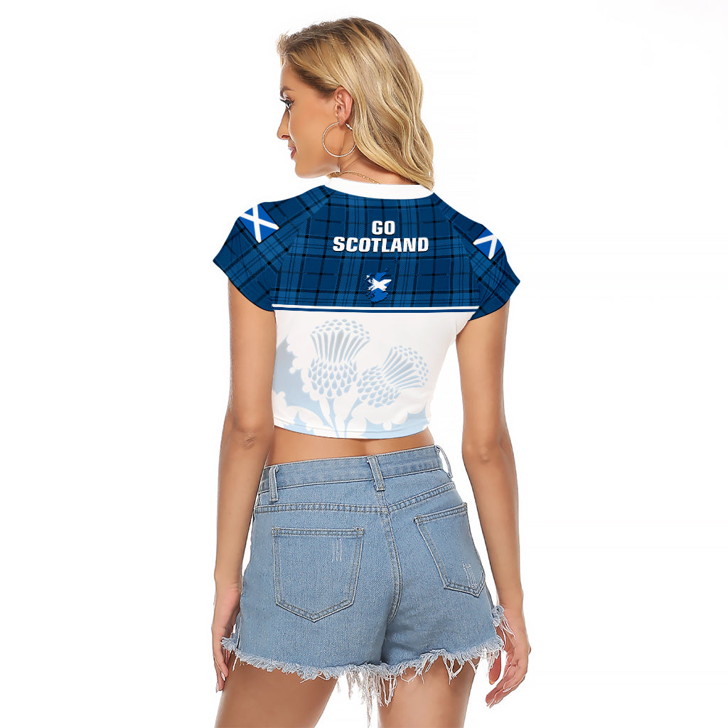 Scotland Rugby Raglan Cropped T Shirt Thistle Mix Tartan Scottish Map Sporty Version Blue - Wonder Print Shop