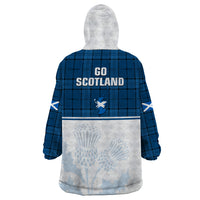 Scotland Rugby Wearable Blanket Hoodie Thistle Mix Tartan Scottish Map Sporty Version Blue - Wonder Print Shop
