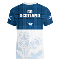 Scotland Rugby Women V Neck T Shirt Thistle Mix Tartan Scottish Map Sporty Version Blue - Wonder Print Shop
