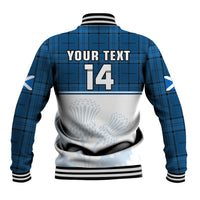 (Custom Text And Number) Scotland Rugby Baseball Jacket Thistle Mix Tartan Scottish Map Sporty Version Blue - Wonder Print Shop